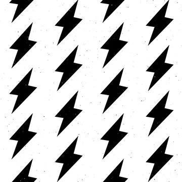 Grunge lightning bolts seamless pattern. Black thunderbolts repeating background Illustrazione stock