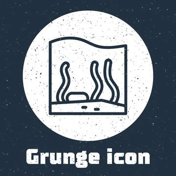 Grunge line Aquarium icon isolated on grey background. Aquarium for home and Stock Illustration