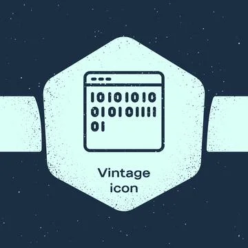 Grunge line Binary code icon isolated on blue background. Monochrome vintage Stock Illustration