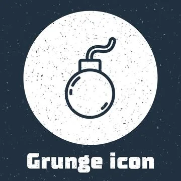 Grunge line Bomb ready to explode icon isolated on grey background. Monochr.. 库存插图