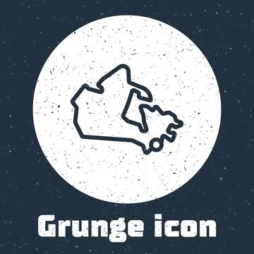 Grunge line Canada map icon isolated on grey background. Monochrome vintage Stock Illustration
