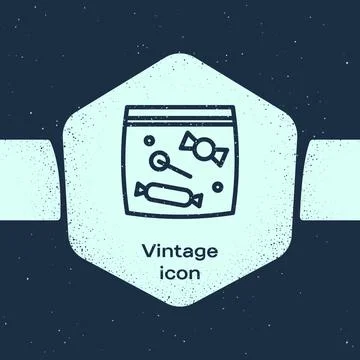Grunge line Candy packaging for sweets icon isolated on blue background. Bag Stock Illustration