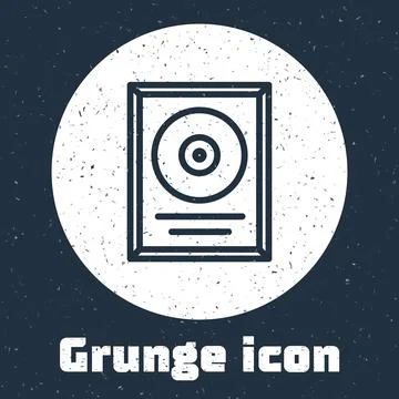 Grunge line CD disk award in frame icon isolated on grey background. Modern Stock Illustration