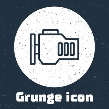 Grunge line Check engine icon isolated on grey background. Monochrome vintage Stock Illustration