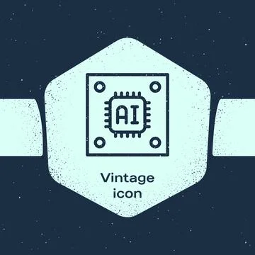 Grunge line Computer processor with microcircuits CPU icon isolated on blue Stock Illustration