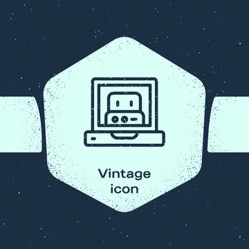 Grunge line Creating robot icon isolated on blue background. Artificial Stock Illustration
