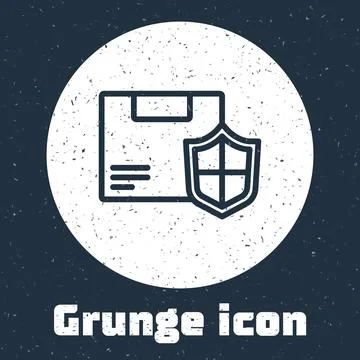 Grunge line Delivery security with shield icon isolated on grey background Stock Illustration
