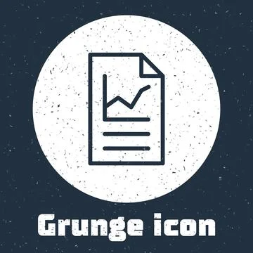 Grunge line Document with graph chart icon isolated on grey background. Repor Illustrazione stock