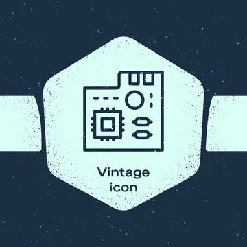 Grunge line Electronic computer components motherboard digital chip integrated Stock Illustration