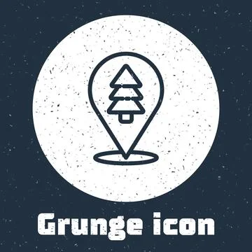 Grunge line Location of the forest on a map icon isolated on grey backgroun.. Stock Illustration