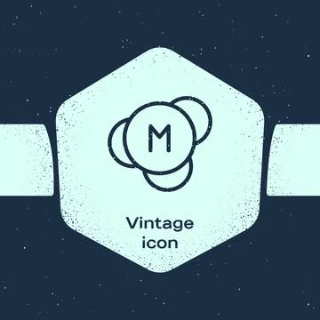 Grunge line Molecule icon isolated on blue background. Structure of molecules in Stock Illustration