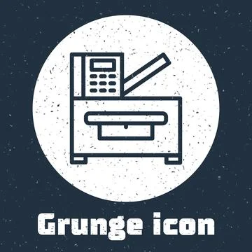 Grunge line Office multifunction printer copy machine icon isolated on grey Illustrazione stock