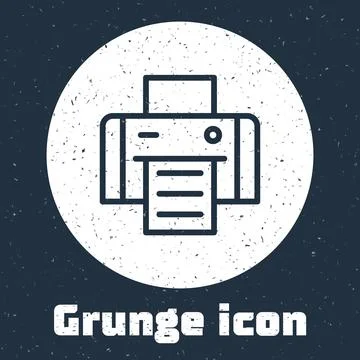 Grunge line Printer icon isolated on grey background. Monochrome vintage drawing Illustrazione stock