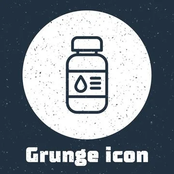 Grunge line Printer ink bottle icon isolated on grey background. Monochrome v Stock Illustration