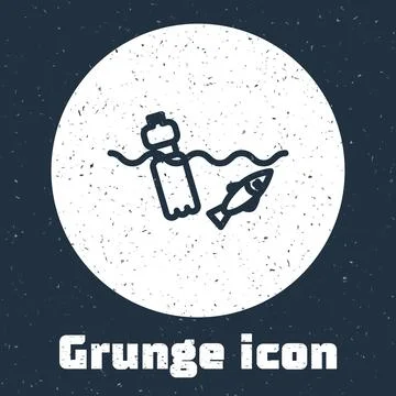 Grunge line The problem of pollution of the ocean icon isolated on grey Stock-Illustration