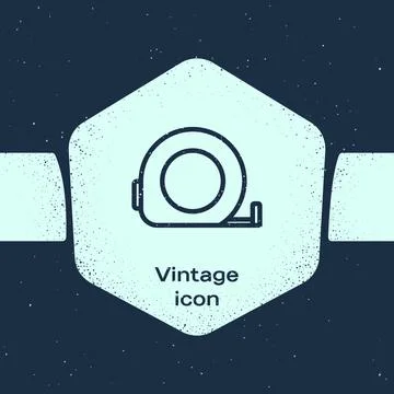 Grunge line Roulette construction icon isolated on blue background. Tape meas Stock Illustration
