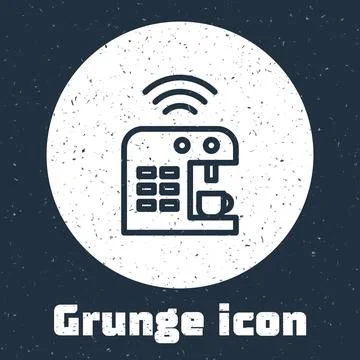 Grunge line Smart coffee machine system icon isolated on grey background. I.. Stock Illustration