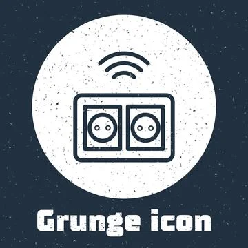 Grunge line Smart electrical outlet system icon isolated on grey background Illustrazione stock