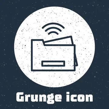 Grunge line Smart printer system icon isolated on grey background. Internet of Illustrazione stock
