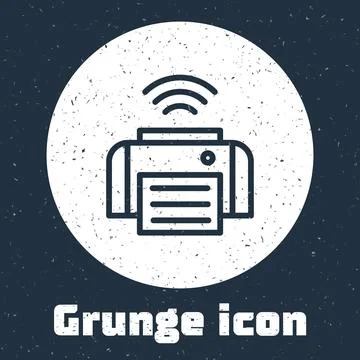 Grunge line Smart printer system icon isolated on grey background. Internet of Stock Illustration