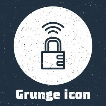 Grunge line Smart safe combination lock icon isolated on grey background Stock Illustration
