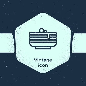 Grunge line Stack of pancakes icon isolated on blue background. Baking with 库存插图