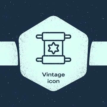 Grunge line Torah scroll icon isolated on blue background. Jewish Torah in イラスト素材
