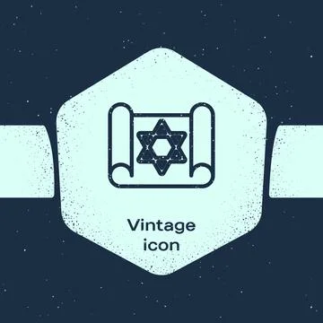 Grunge line Torah scroll icon isolated on blue background. Jewish Torah in イラスト素材