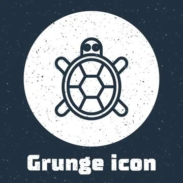 Grunge line Turtle icon isolated on grey background. Monochrome vintage dra.. Stock Illustration