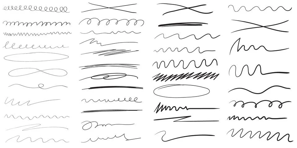 Grunge lines, scrawls, crayon scribbles, rough brush charcoal pen strokes, Stock Illustration