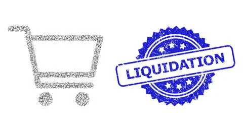 Grunge Liquidation Stamp and Recursive Shopping Cart Icon Composition 库存插图