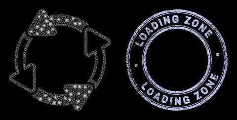 Grunge Loading Zone Badge and Bright Network Circulation Arrows with Glare Spots Stock Illustration