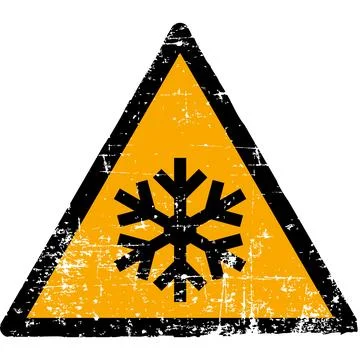 Grunge low temperature warning sign worn scratched ISO 7010 W010 hazard symbol Stock Illustration