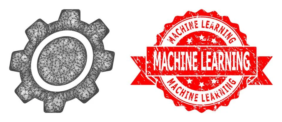 Grunge Machine Learning Stamp and Network Gear Icon Illustrazione stock