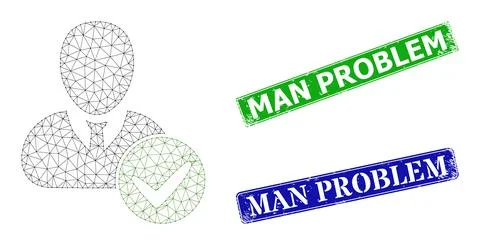 Grunge Man Problem Stamp Seals and Polygonal Mesh Valid User Icon Illustrazione stock