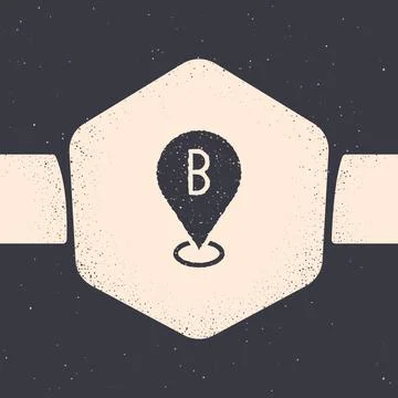 Grunge Map pin icon isolated on grey background. Navigation, pointer, location 스톡 일러스트