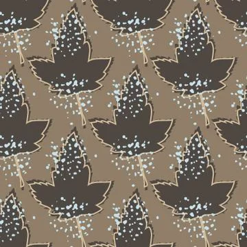 Grunge maple leaves seamless pattern on brown background. Autumn leaf wallpap Stock Illustration