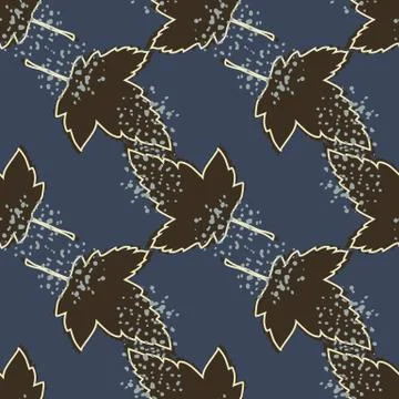 Grunge maple leaves seamless pattern on blue background. Autumn leaf wallpape Stock Illustration