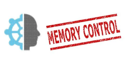 Grunge Memory Control Seal Stamp and Halftone Dotted Intellect Illustrazione stock