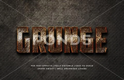 Grunge metal 3d text style effect mockup - PSD Template PSD-sjabloon