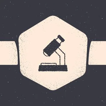 Grunge Microscope icon isolated on grey background. Chemistry, pharmaceutical Illustrazione stock