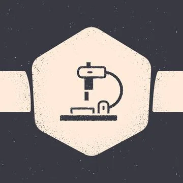 Grunge Microscope icon isolated on grey background. Chemistry, pharmaceutical Stock Illustration