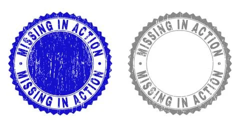 Grunge MISSING IN ACTION Scratched Stamp Seals Stock Illustration