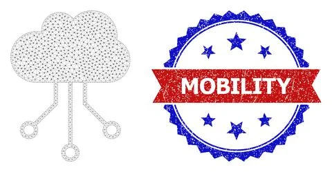 Grunge Mobility Round Rosette Bicolor Stamp and Mesh Wireframe Cloud Connections Illustrazione stock
