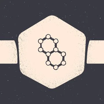 Grunge Molecule icon isolated on grey background. Structure of molecules in Stock Illustration