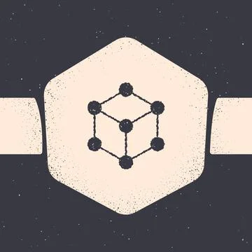 Grunge Molecule icon isolated on grey background. Structure of molecules in Stock Illustration