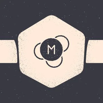 Grunge Molecule icon isolated on grey background. Structure of molecules in Stock Illustration