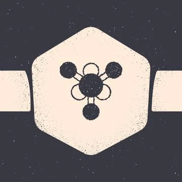 Grunge Molecule icon isolated on grey background. Structure of molecules in Stock Illustration