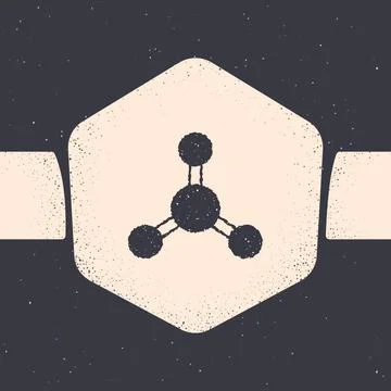 Grunge Molecule icon isolated on grey background. Structure of molecules in.. Stock Illustration