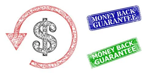 Grunge Money Back Guarantee Stamps and Triangle Mesh Dollar Refund Icon Stock Illustration